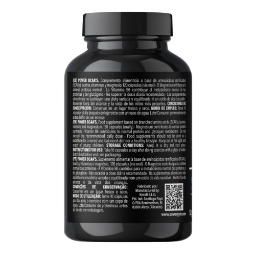 POWER BCAA's · Cápsulas · Síntesis de proteínas · Recovery · POWERGYM