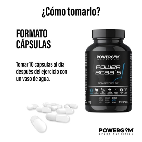 POWER BCAA's · Cápsulas · Síntesis de proteínas · Recovery · POWERGYM