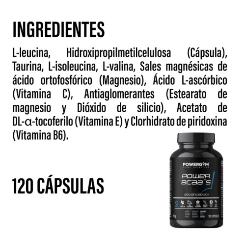 POWER BCAA's · Cápsulas · Síntesis de proteínas · Recovery · POWERGYM
