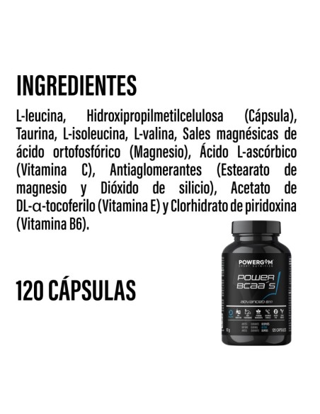 POWER BCAA's · Cápsulas · Síntesis de proteínas · Recovery · POWERGYM