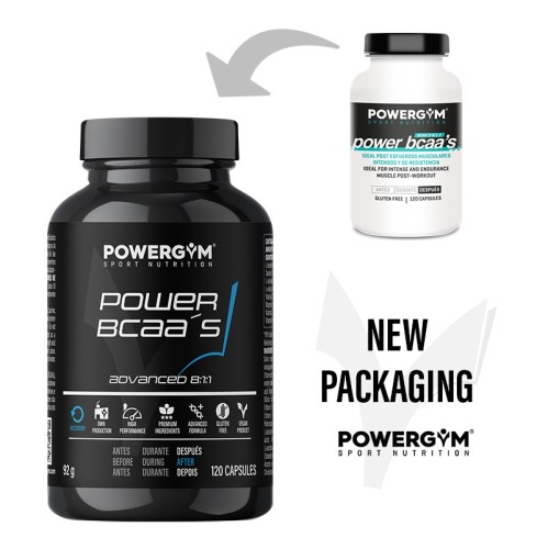 POWER BCAA's · Cápsulas · Síntesis de proteínas · Recovery · POWERGYM
