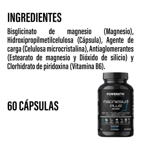 MAGNESIUM PLUS · Magnesium bisglycinate · Recovery · POWERGYM