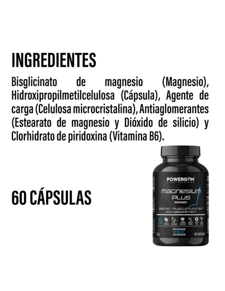 MAGNESIUM PLUS · Bisglicinato de magnesio · Recovery · POWERGYM