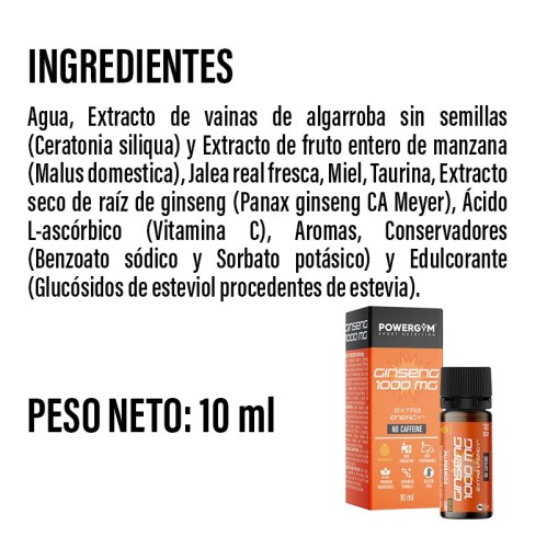 GINSENG 1000 mg · Energía sin cafeína · Endurance · POWERGYM