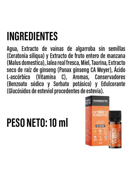 GINSENG 1000 mg · Energía sin cafeína · Endurance · POWERGYM