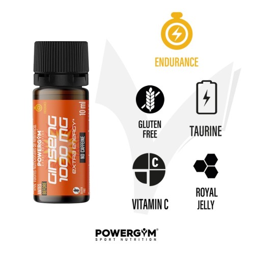 GINSENG 1000 mg · Energía sin cafeína · Endurance · POWERGYM